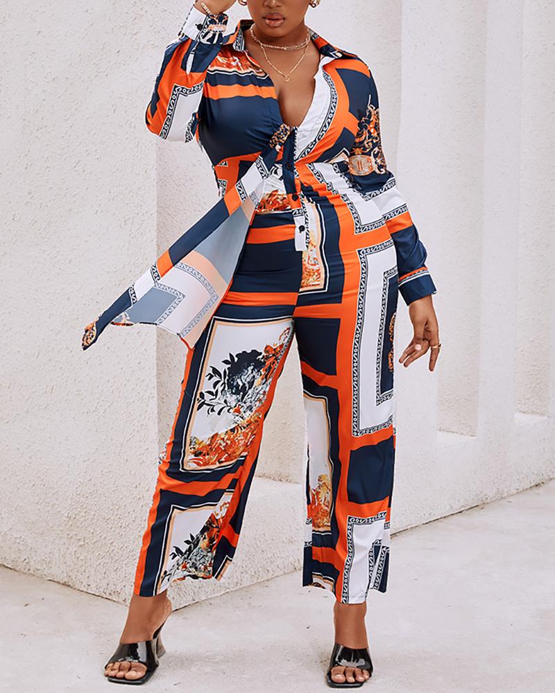 

Floral Print Tied Detail Long Sleeve Jumpsuit, Multicolor