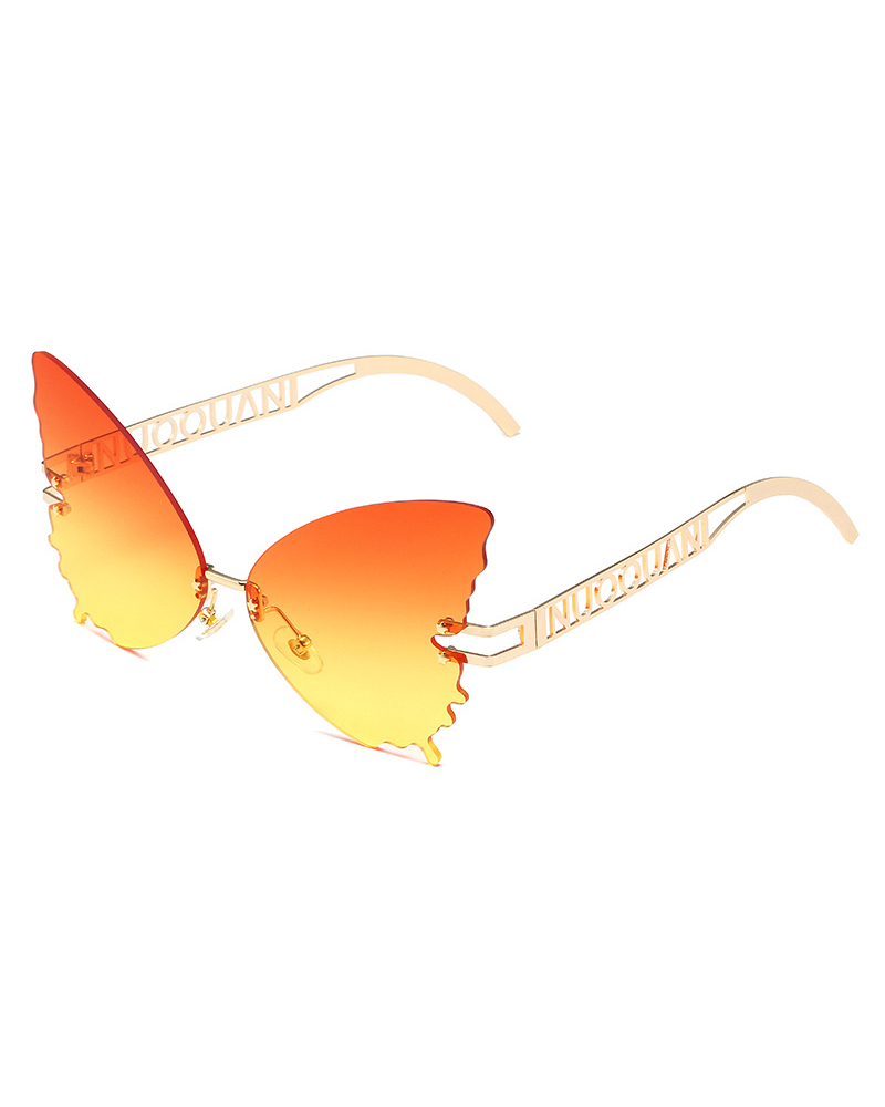 

1Pair Ombre Lens Butterfly Shaped Rimless Fashion Sunglasses, Orange
