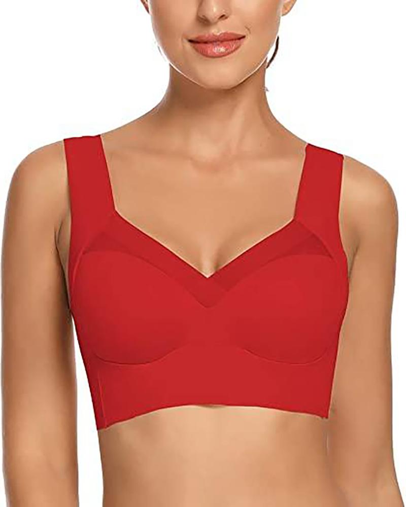 

Wirefree Padded Bras Full Coverage Seamless Pullover Sports Bralette, Red