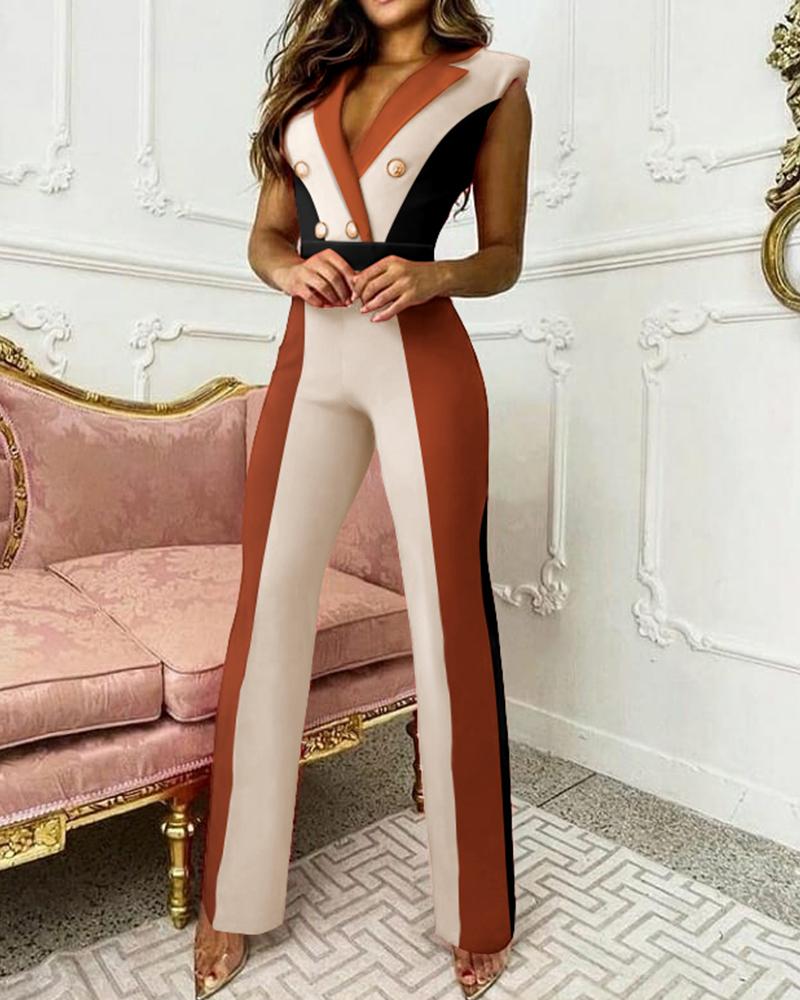 

Colorblock Double Breasted Blazer Jumpsuit, Multicolor