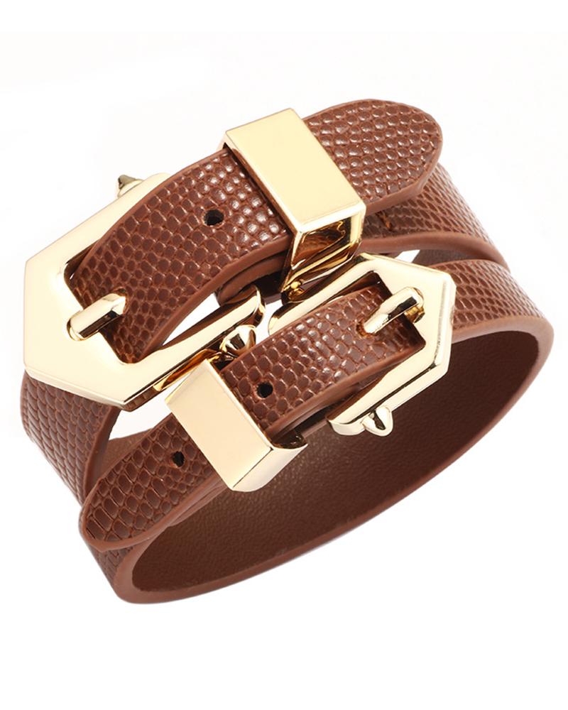 

Snakeskin Double Buckled Fashionable Belt, Brown