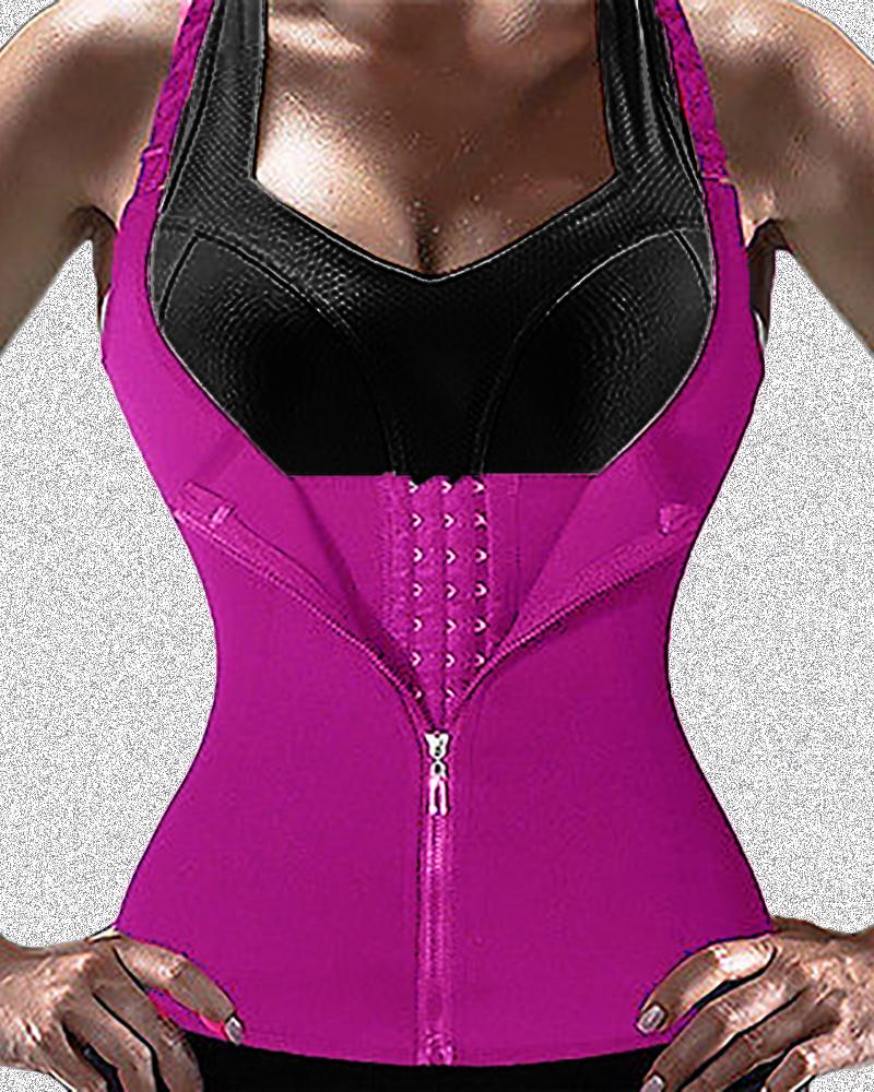 

Zipper Waist Trainer Corset Neoprene Sweat Belt Tummy Slimming Sport Shapewear, Hot pink