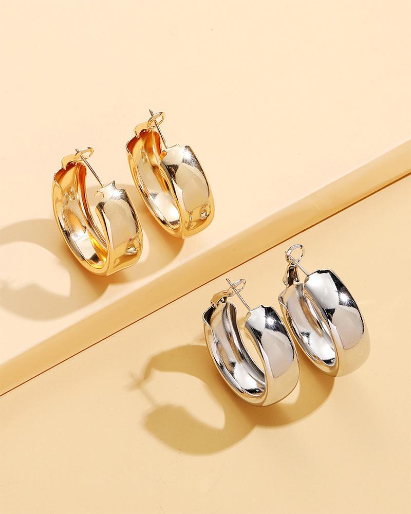 

1Pair Round Shaped Earrings, Silver