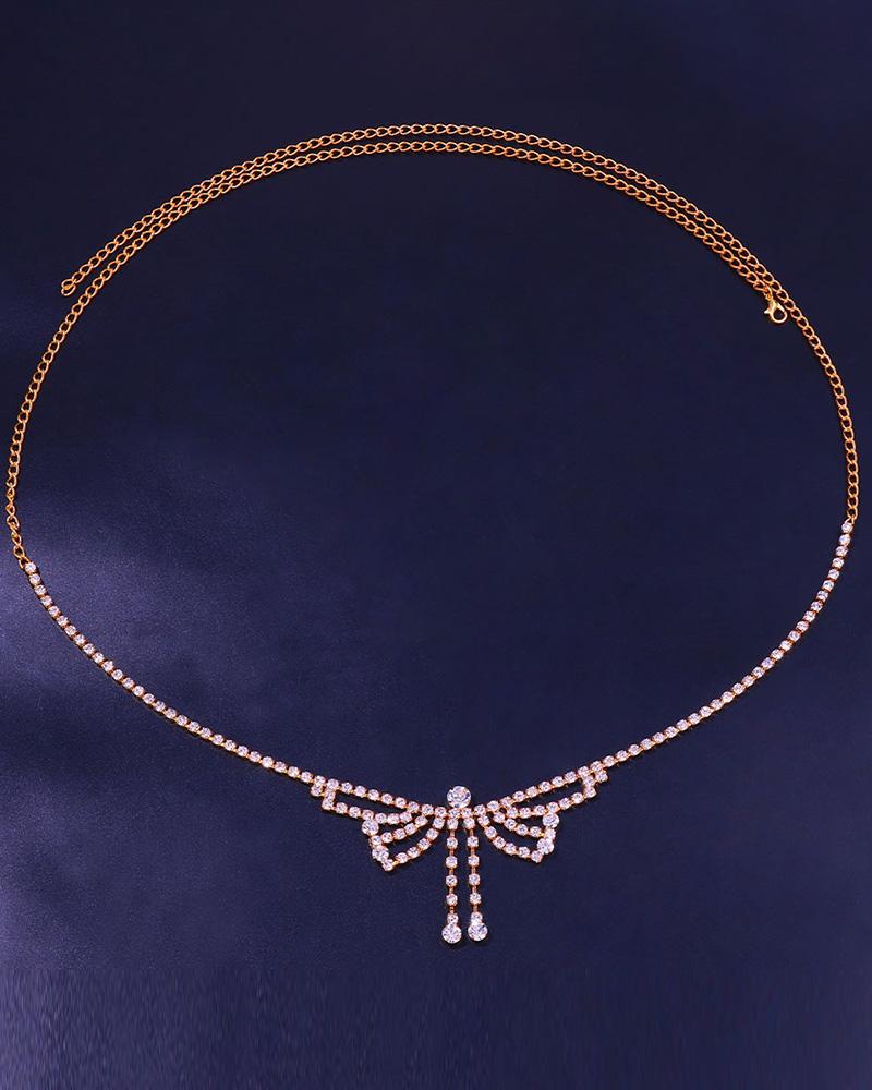 

Rhinestone Butterfly Pattern Waist Chain, Gold