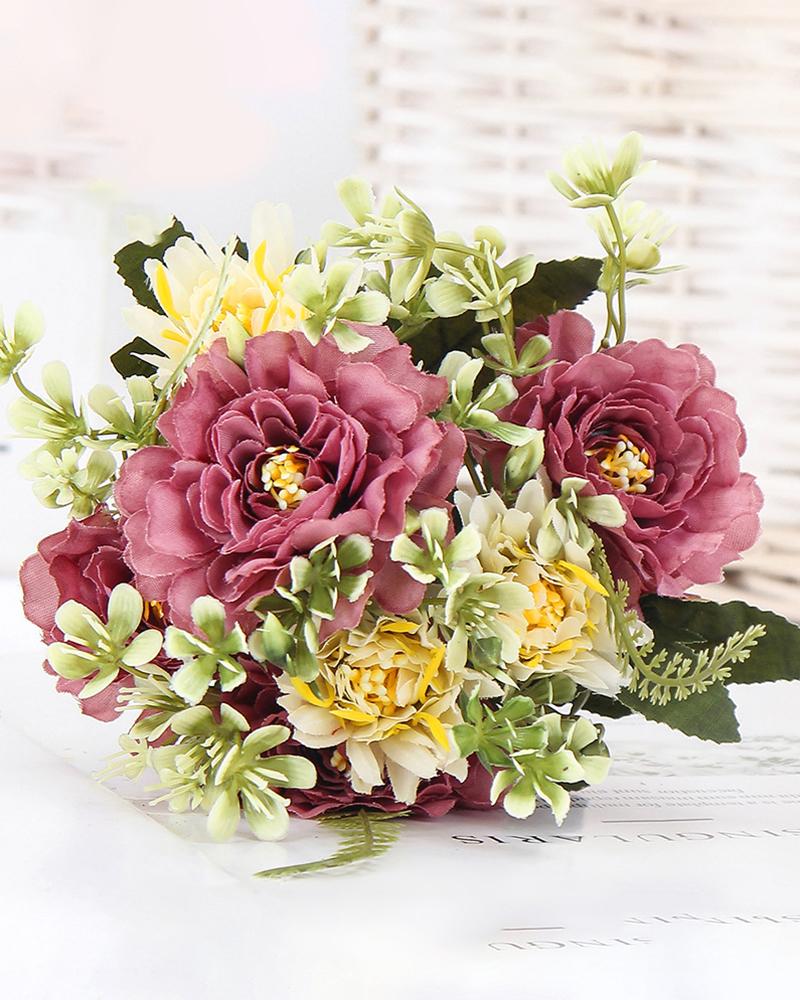 

Artificial Silk Flowers Dahlia Fake Bouquets Long Stem Flower For Wedding Decor, Purple