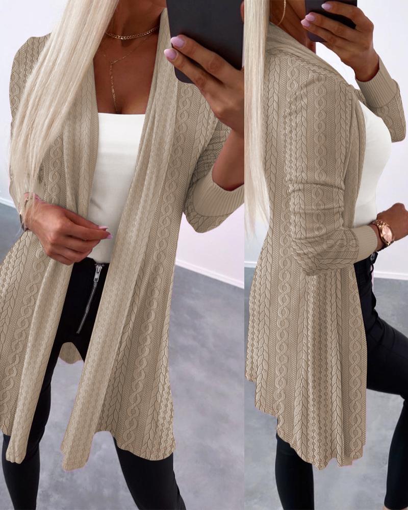 

Open Front Long Sleeve Cable Textured Coat, Khaki