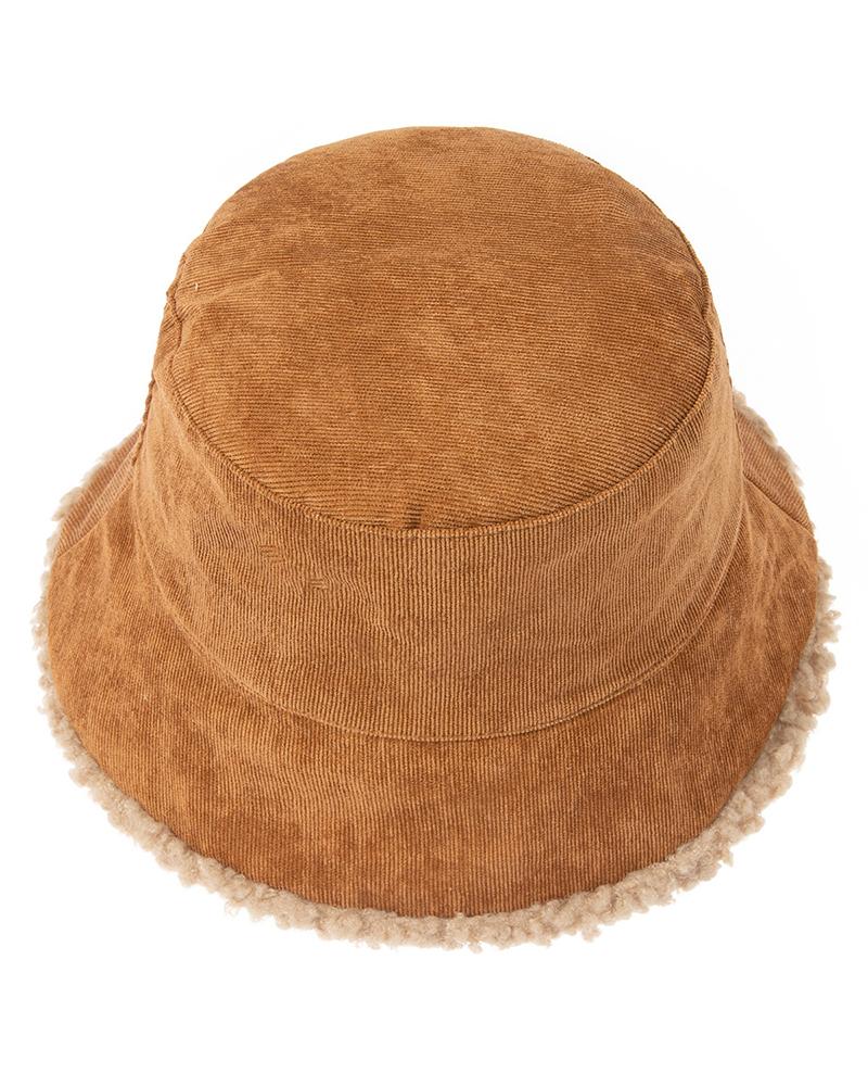 

Fleece Lined Reversible Style Fuzzy Detail Bucket Winter Hat, Coffee