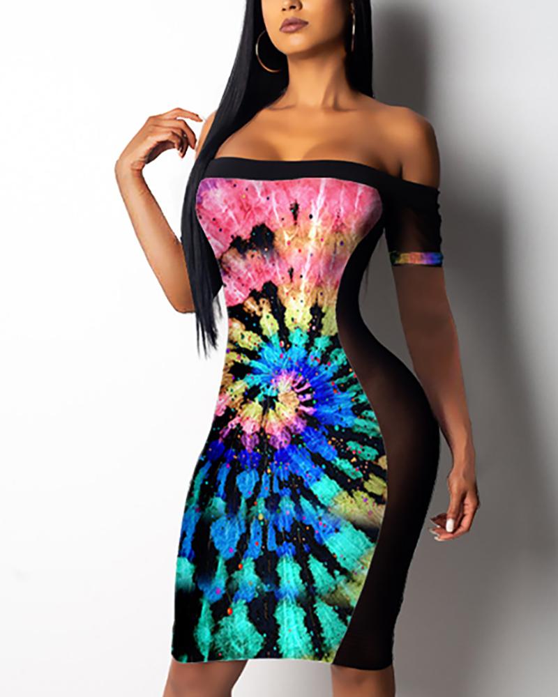 

Abstract Print Sheer Mesh Bodycon Dress, Multicolor