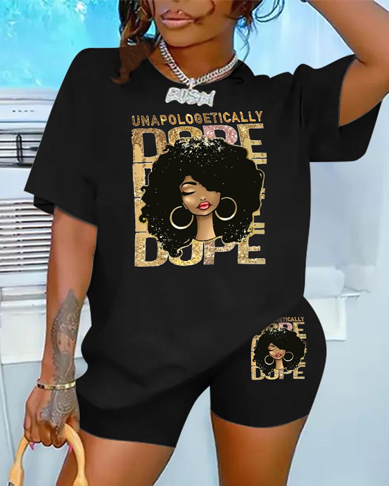 

Plus Size Unapologetically Dope Figure Print Top & Shorts Set, Black