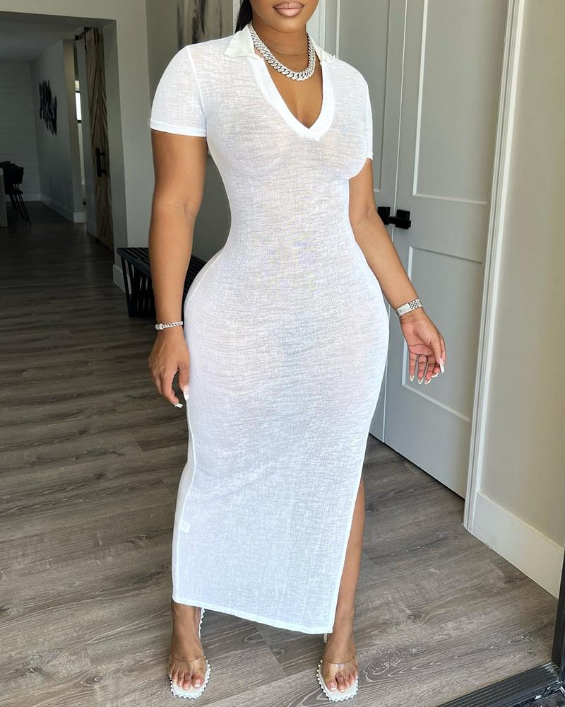 

Short Sleeve Slit Short Sleeve Maxi Dress, White