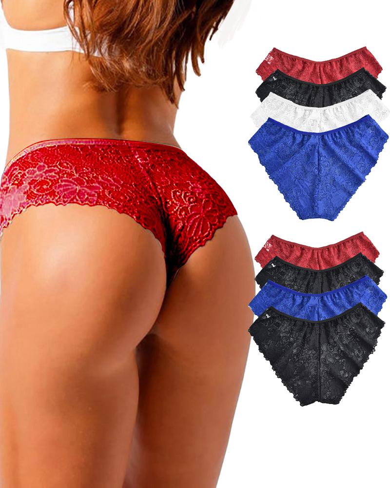 

4PCS/Set Mixed Color Floral Lace Panty, Style1