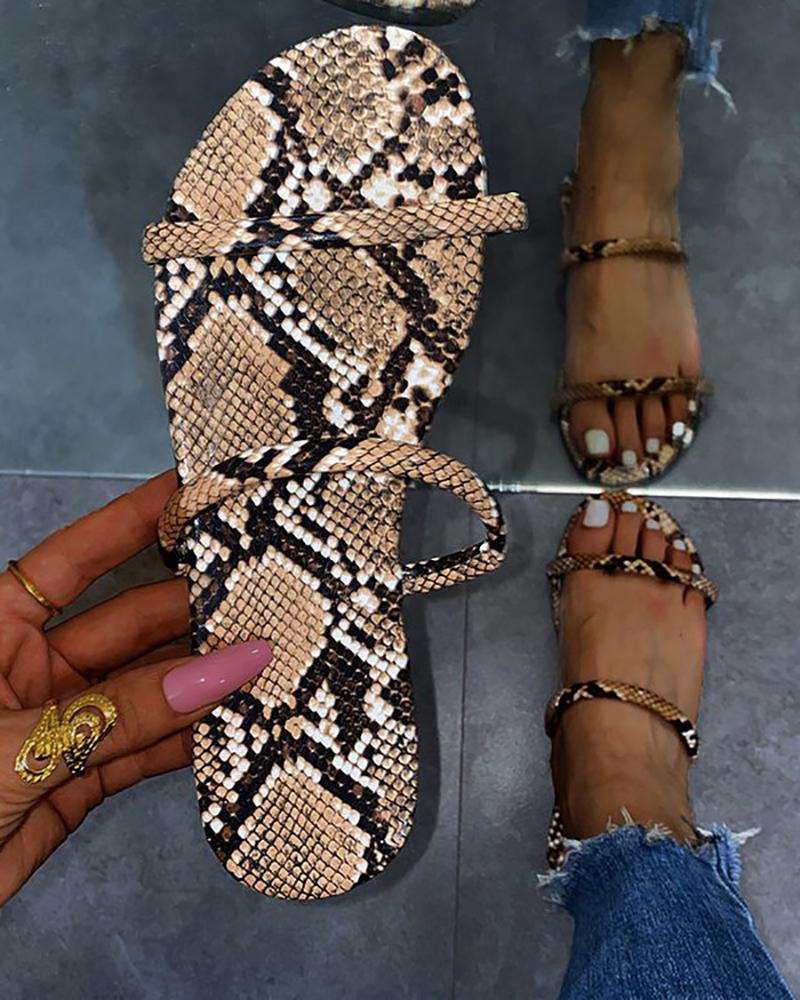 

Double Strap Round Toe Slippers, Snakeskin