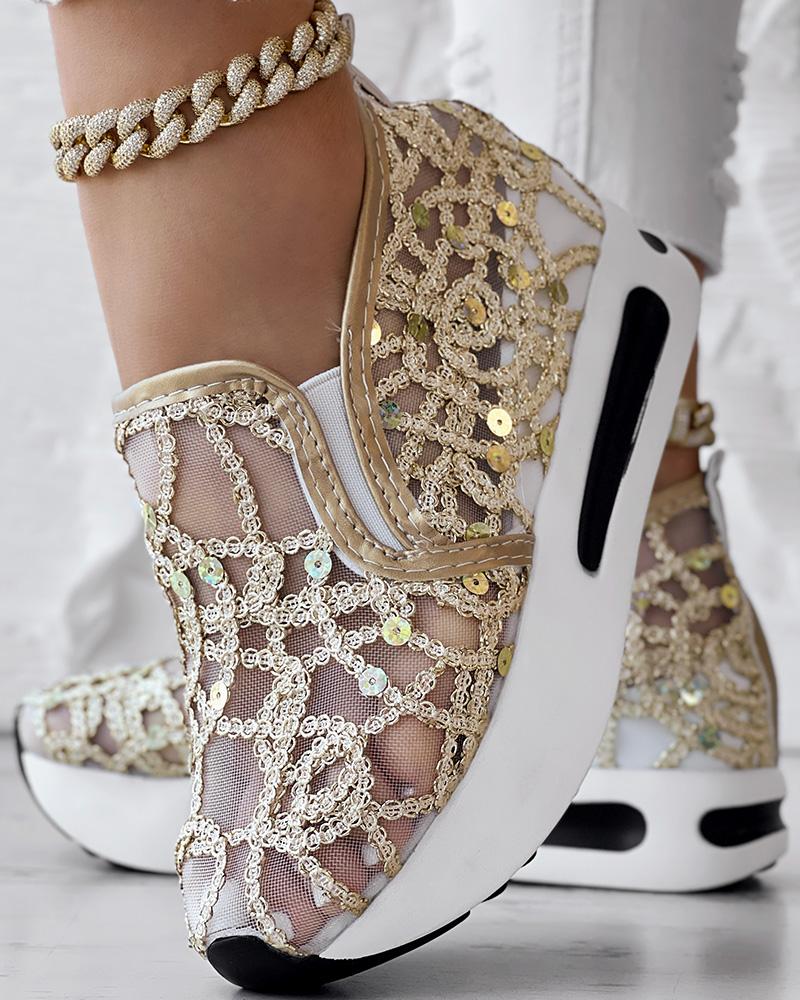 

Sequin Slip On Muffin Sneakers, Gold