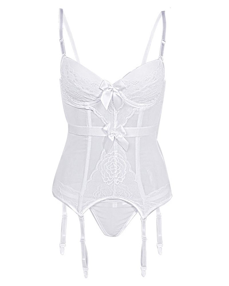 

Bowknot Decor Sheer Mesh Spaghetti Strap Corset, White