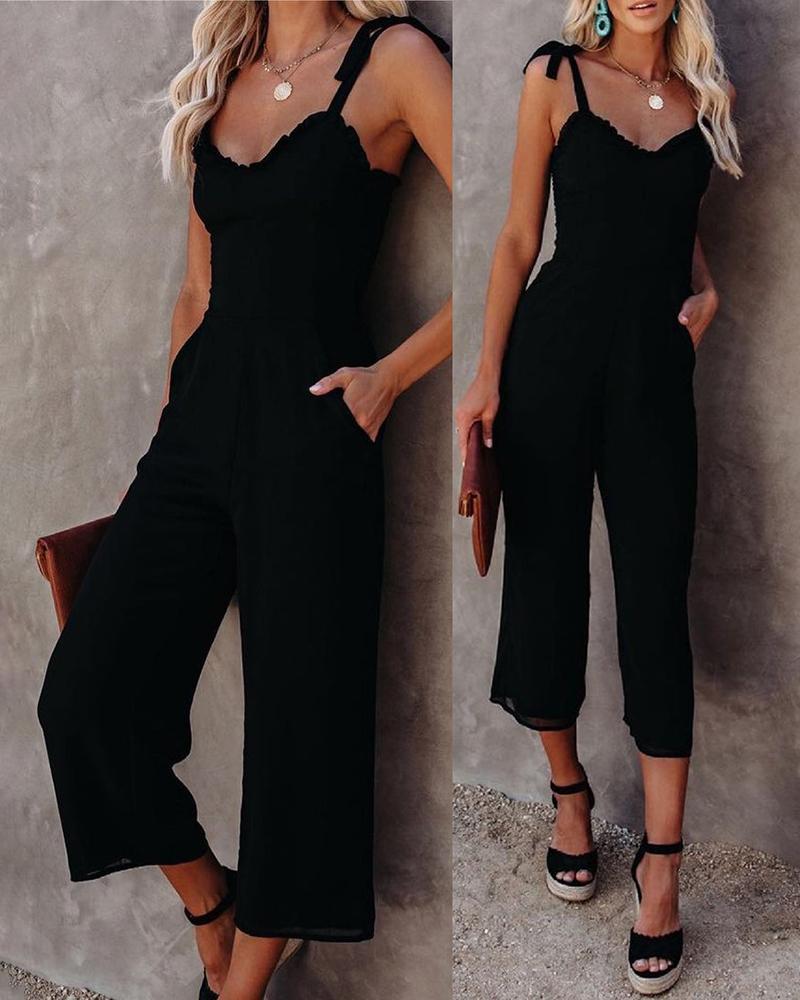 

Tied Detail Pocket Design Casual Jumpsuit, Black
