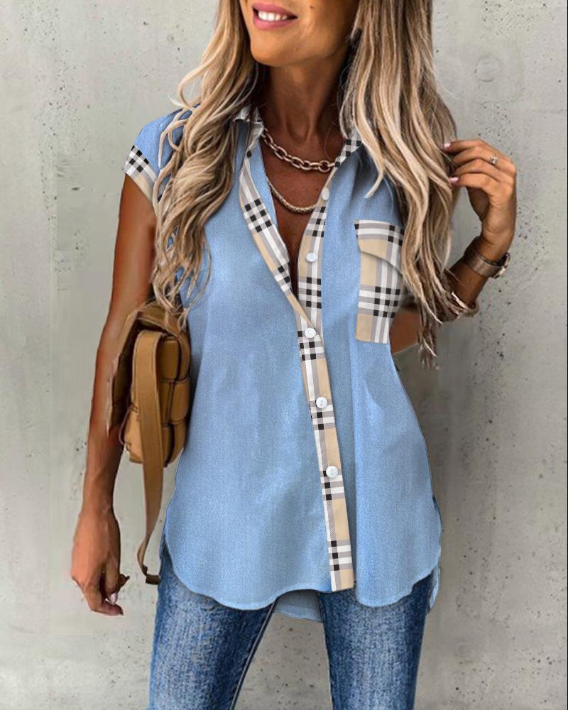 Plaid Print Patchwork Buttoned Pocket Design Shirt