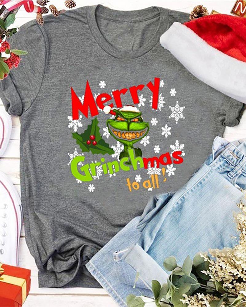 

Christmas Grinches Letter Print T-shirt, Gray