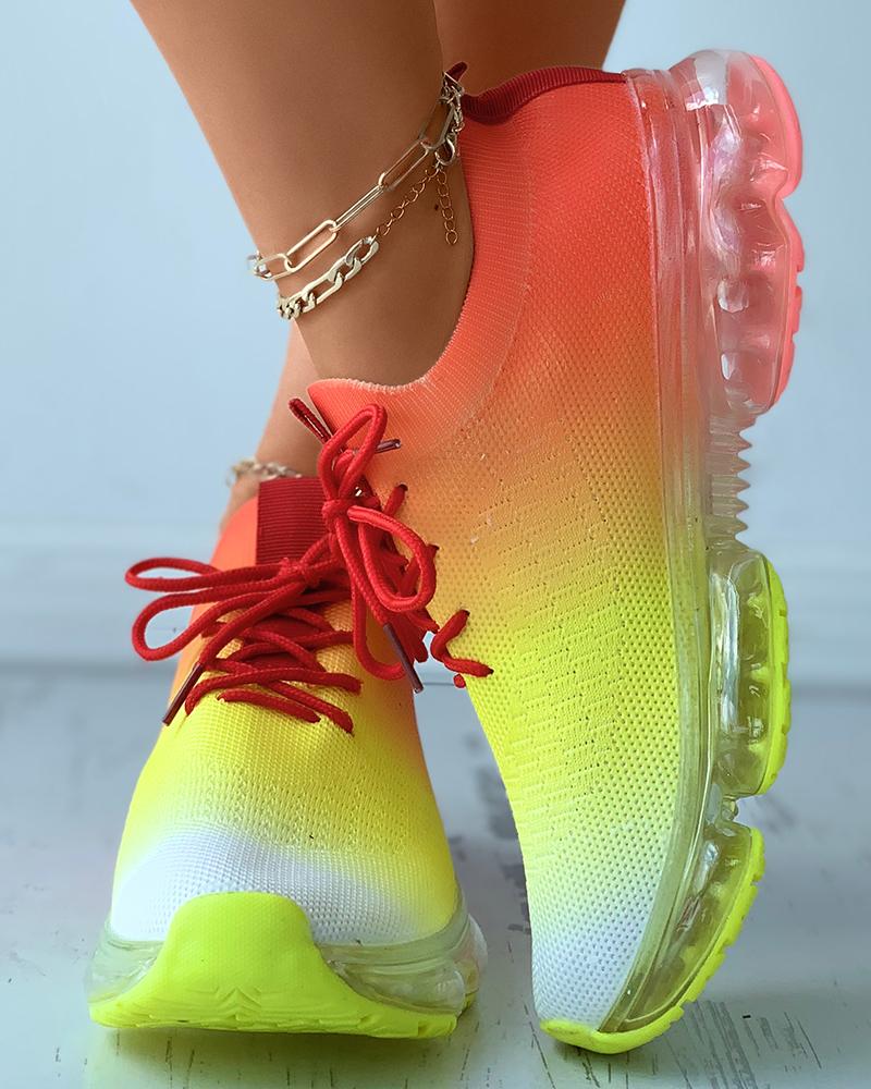 

Colorblock / Tie Dye Print Knit Breathable Lace-up Sneaker, Yellow