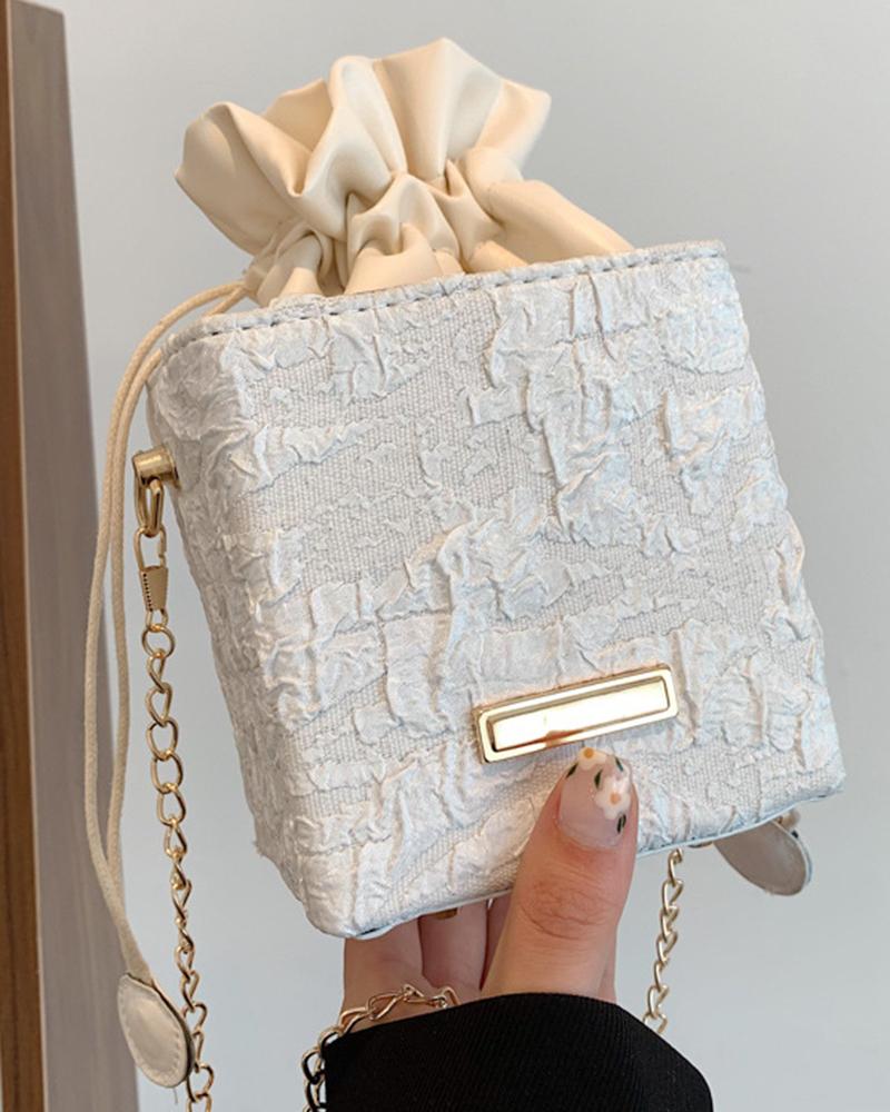 

Drawstring Chain Strap Trendy Bucket Bag, White