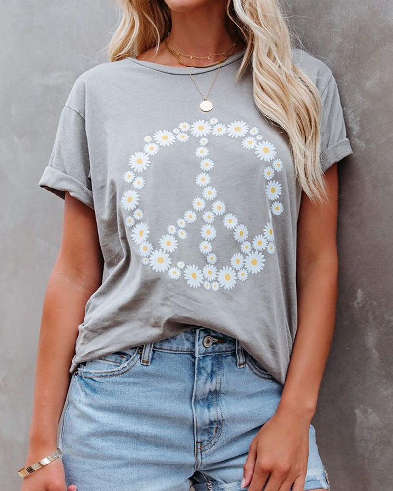 

Daisy Print Short Sleeve T-shirt, Gray