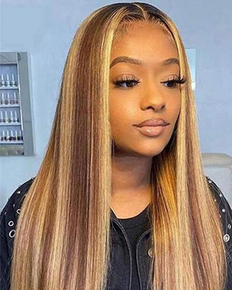 

26Inch Long Straight Hair Wig Natural Looking Synthetic Middle Part Full Wigs, Brown