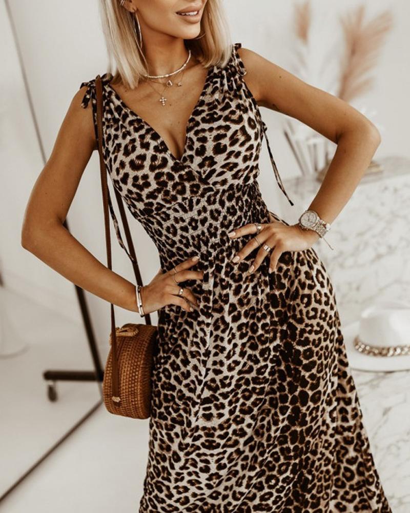 

Cheetah Print Sleeveless Shirred Maxi Dress, Leopard