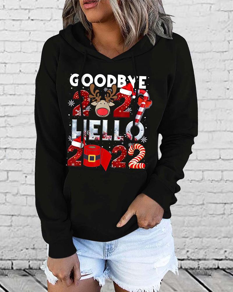 

Christmas Pocket Design Number Print Hooded Sweatshirt, Style1