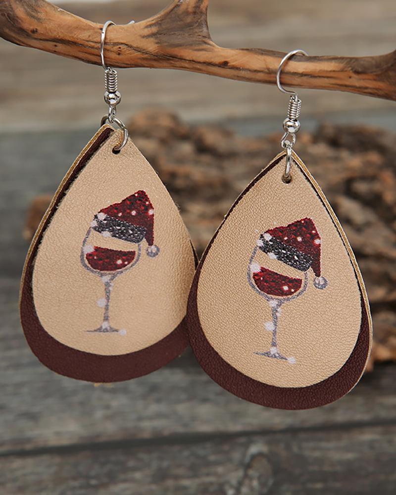 

Christmas Graphic Print PU Leather Drop Earrings, Red