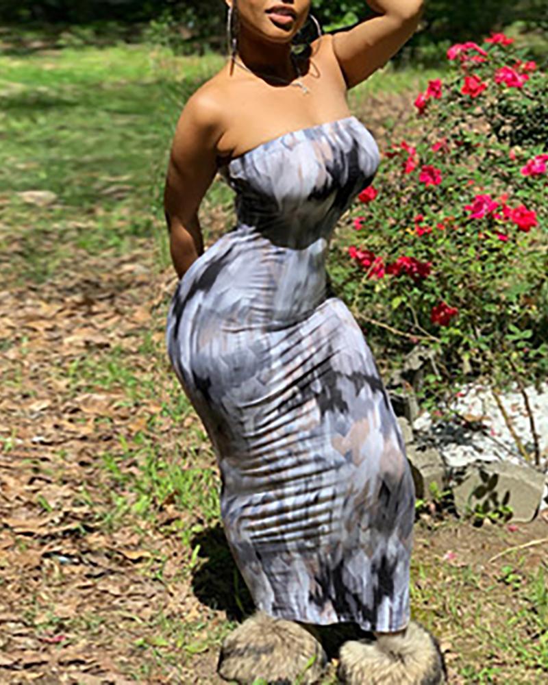 

Colorblock Bandeau Skinny Maxi Dress, Gray