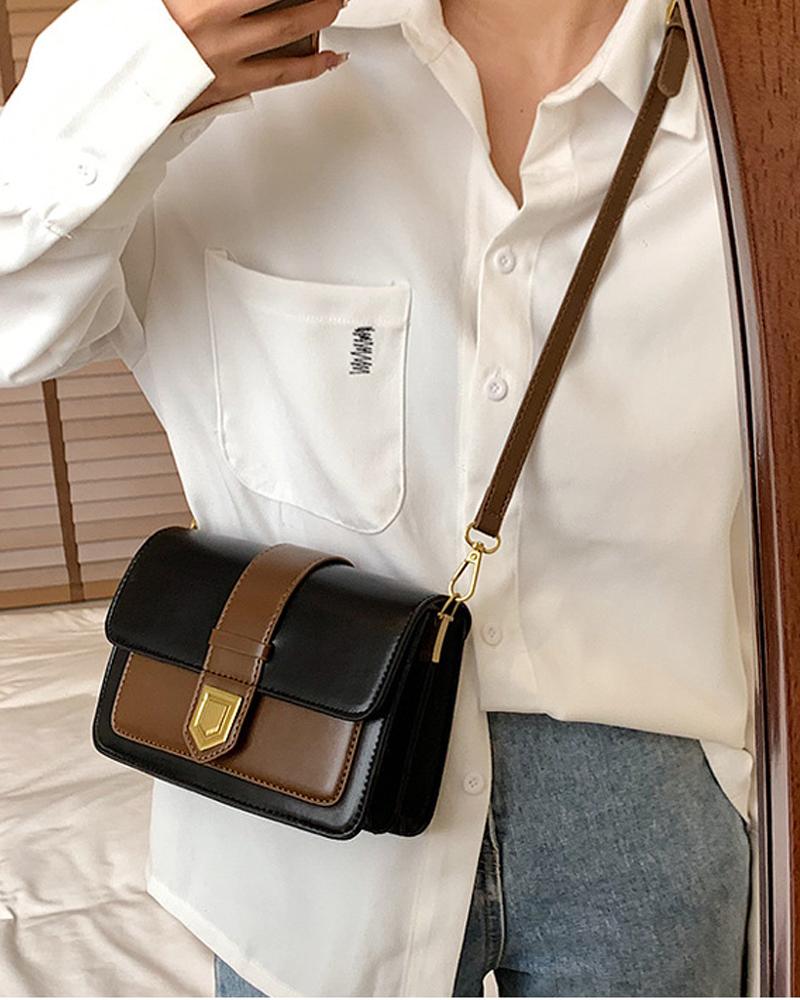 

Colorblock Flap Shoulder Bag, Black