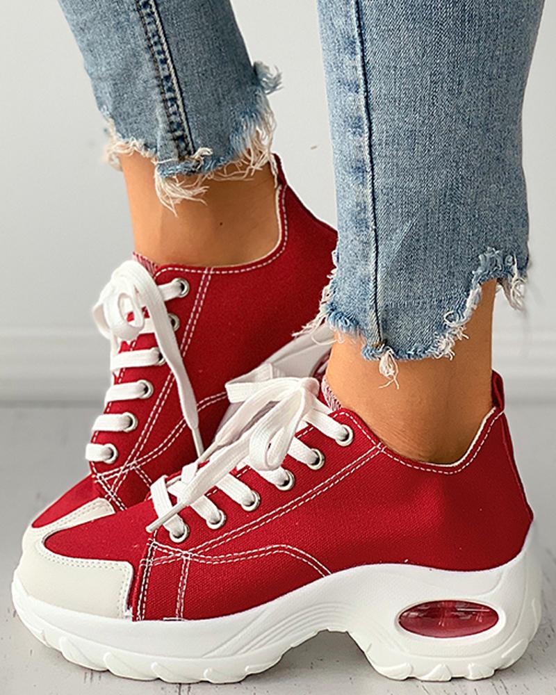 

Eyelet Lace-up Casual Chunky Sneaker, Red
