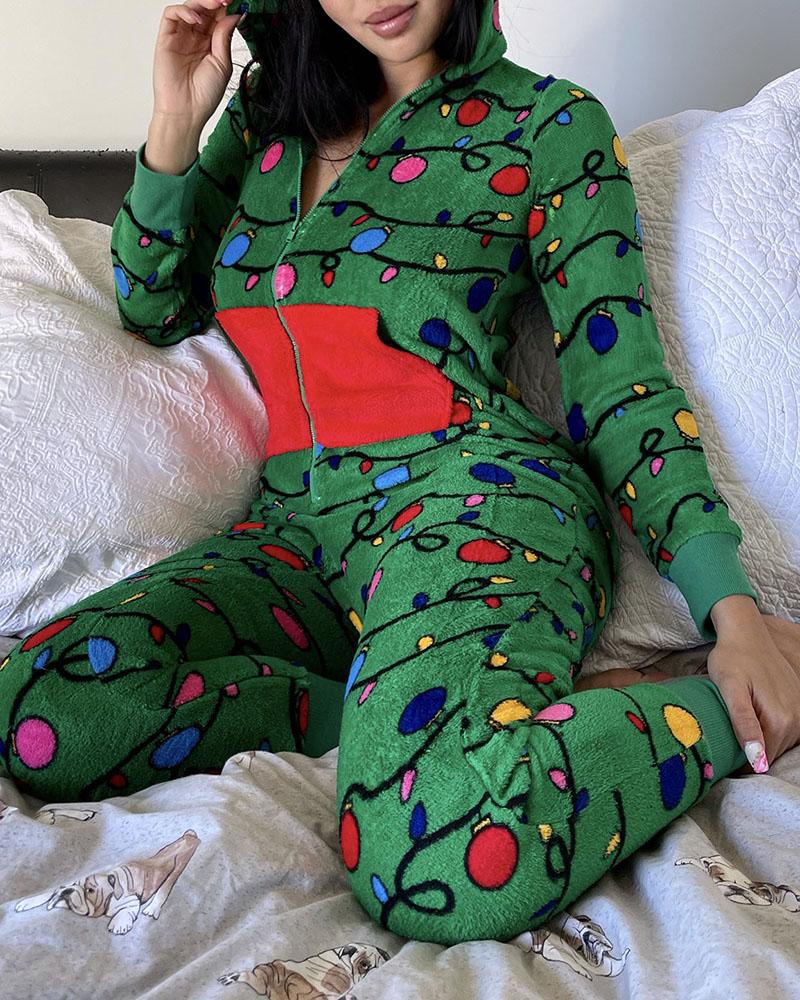 

Christmas Lantern Sleeve Fluffy Lounge Jumpsuit, Green