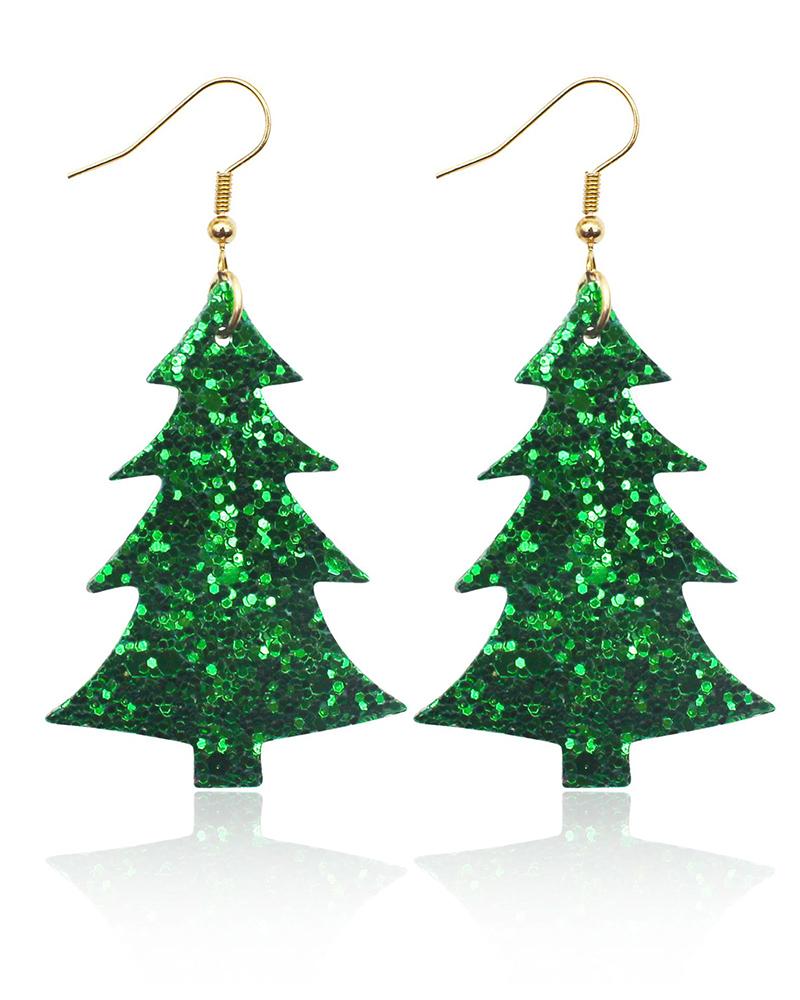 1 paire de boucles d'oreilles à crochet en forme d'arbre de noël, à paillettes