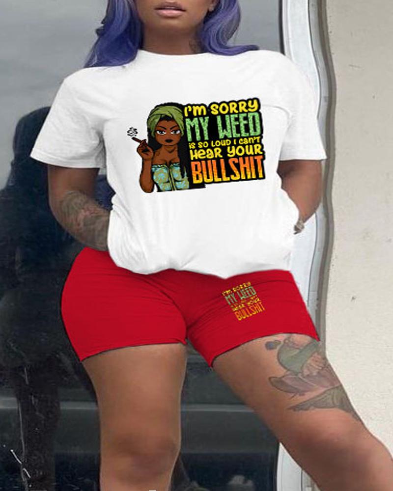 

Plus Size I'm Sorry My Weed is So Loud I Can't Hear Your BS Print Top & Shorts Set, Red