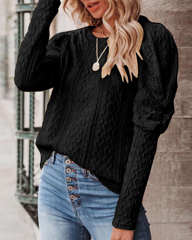 

Gigot Sleeve Cable Knit Sweater, Black