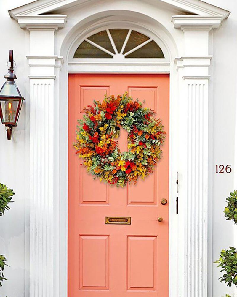 

Autumn Wreath Frame For Front Door Outside Fall Eucalyptus Farmhouse Wreath Thanksgiving Christmas Wreath Garden Home Decorations Festival Celebration, Multicolor