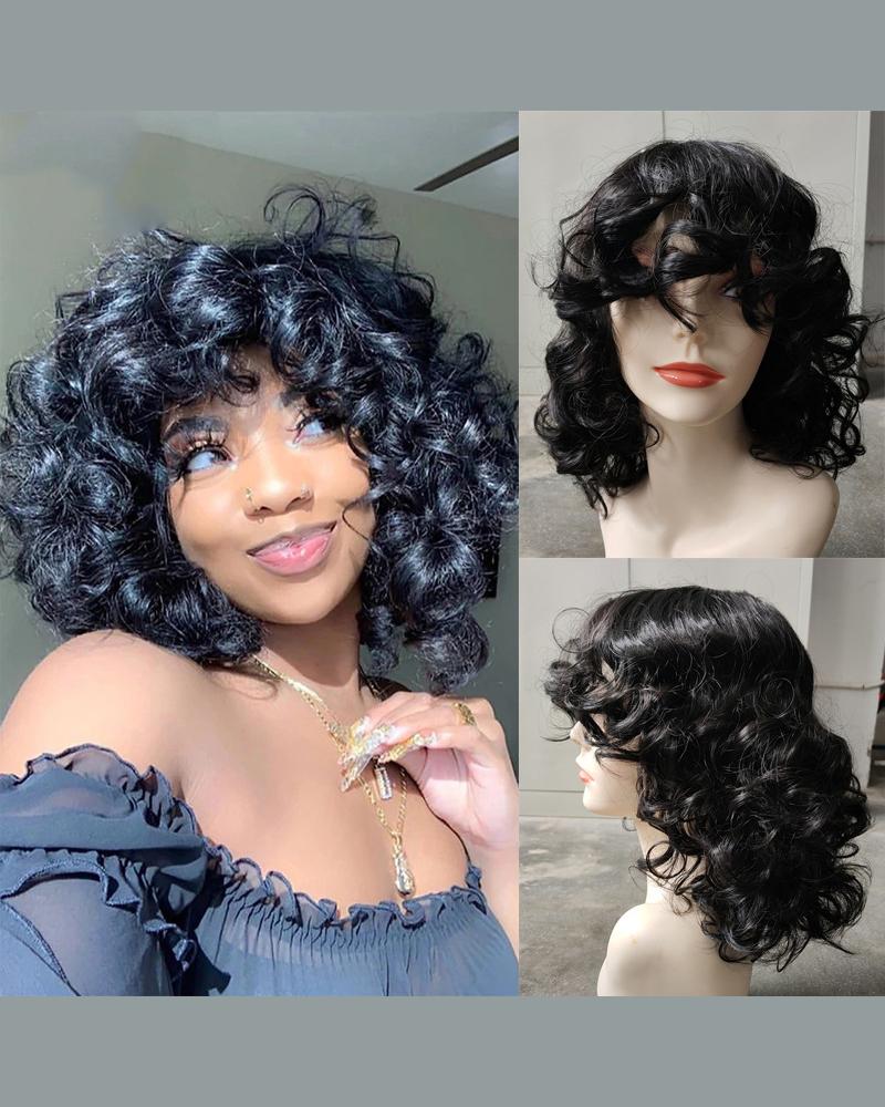 

Natural Looking Short Curly Hair Wig Synthetic Wigs, Black