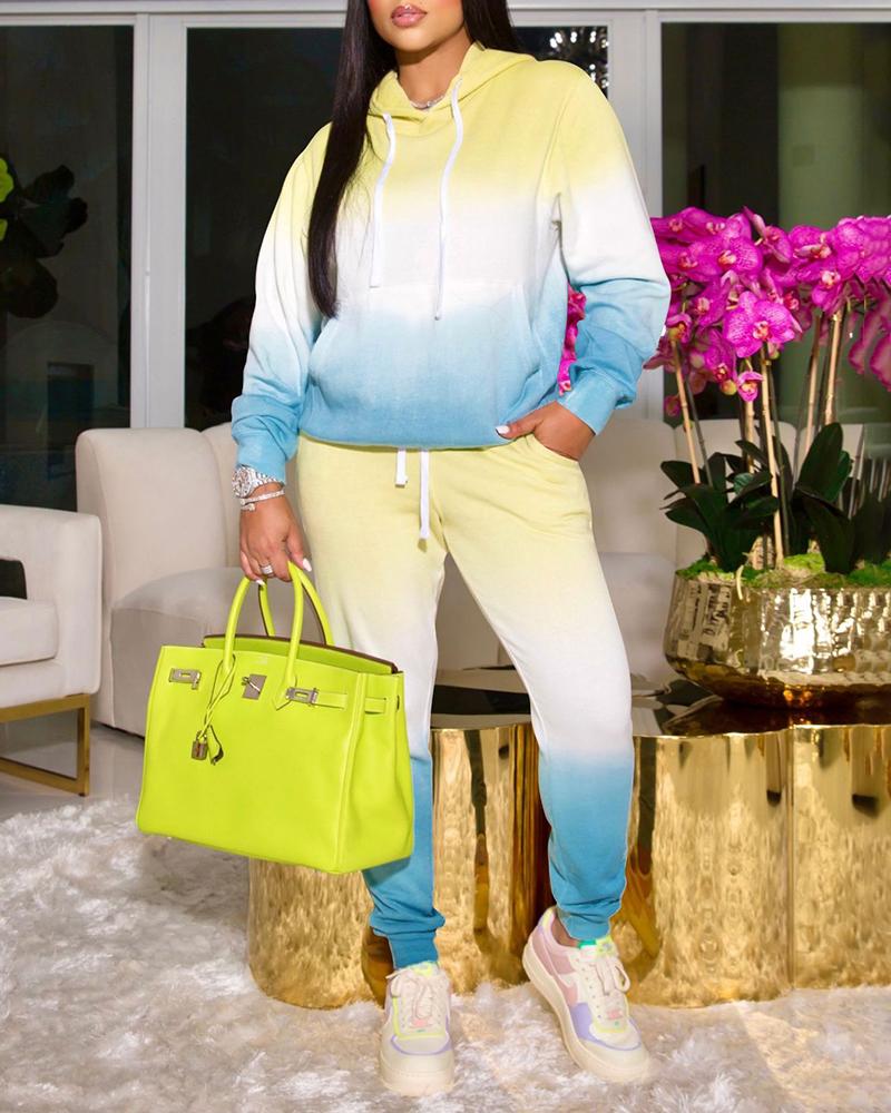 

Ombre Hooded Sweatshirt & Pocket Design Pants Set, Blue