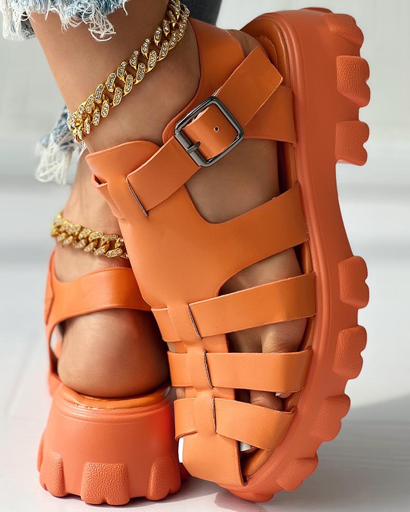 

Hollow Out Multi Strap Buckled Slingback Sandals, Orange