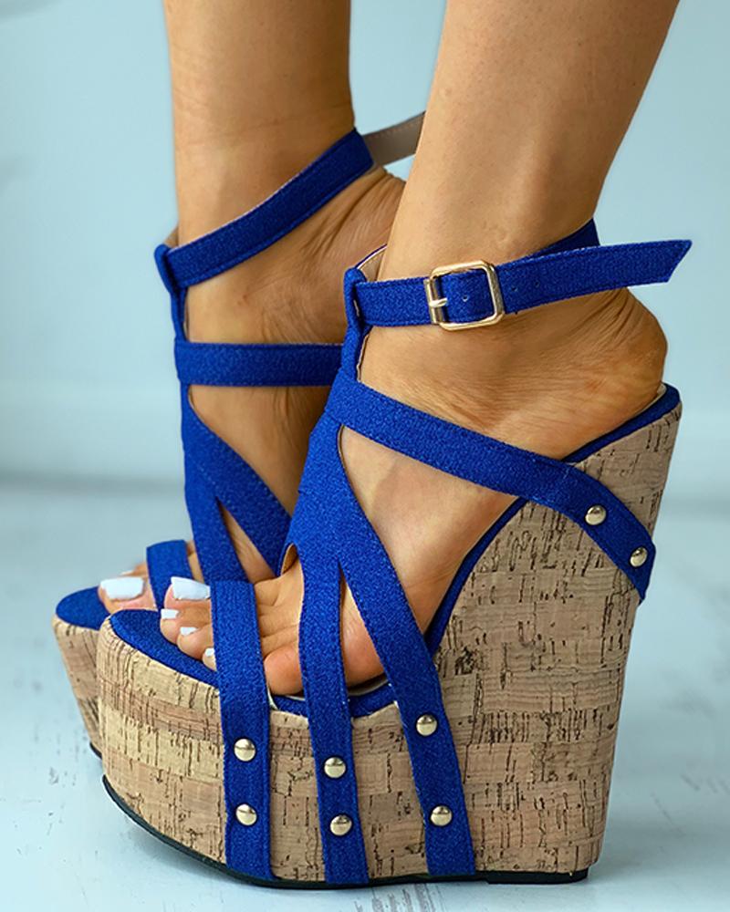 

Studded Multi Strap Cork Wedge Sandals, Blue