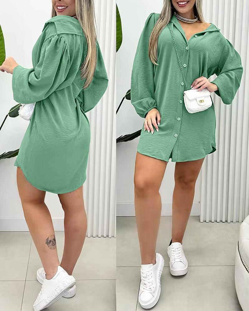 

Turn-down Collar Buttoned Casual Top, Green