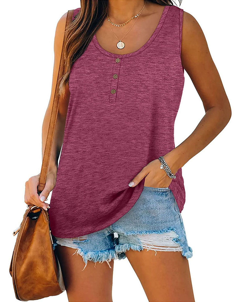 

Button Decor U-Neck Casual Tank Top, Purple