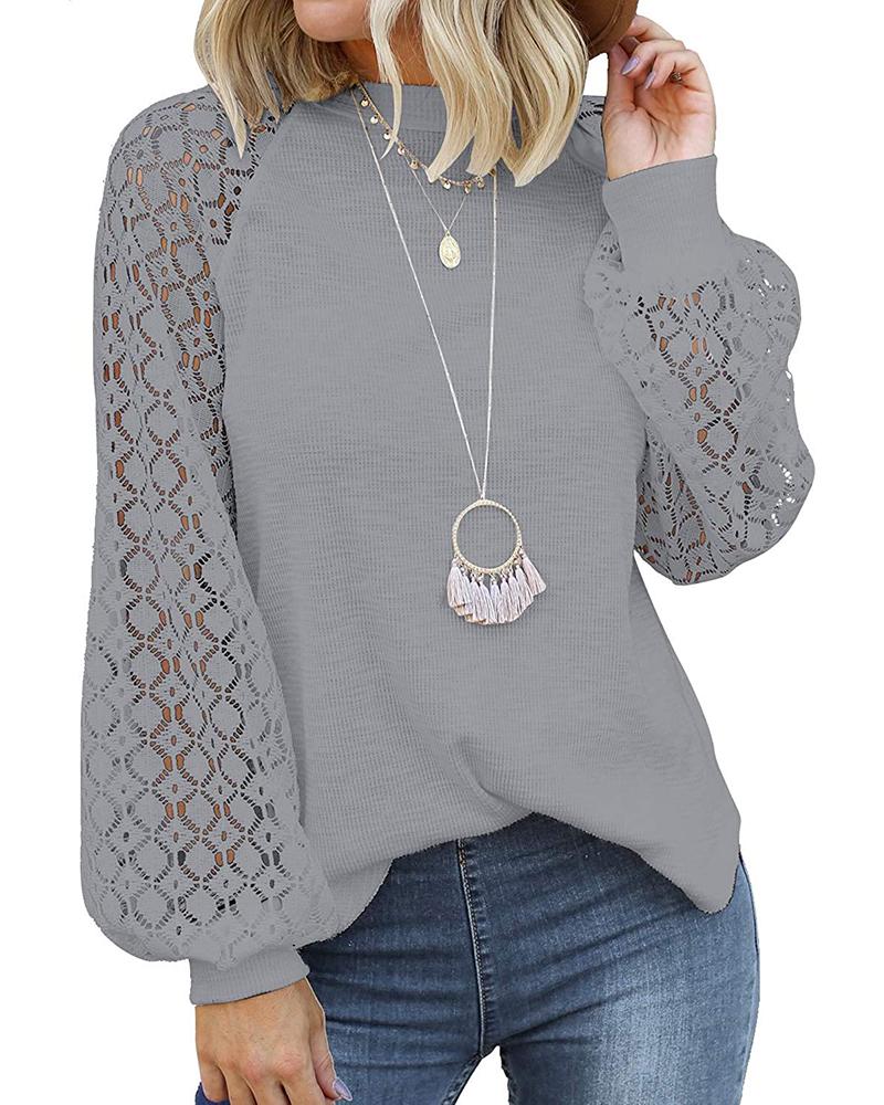 

Lantern Sleeve Hollow Out Top, Gray