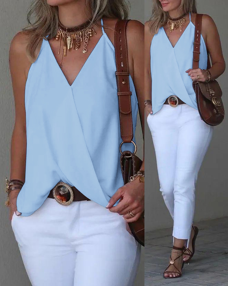 

Halter Sleeveless Wrap Tank Top, Blue