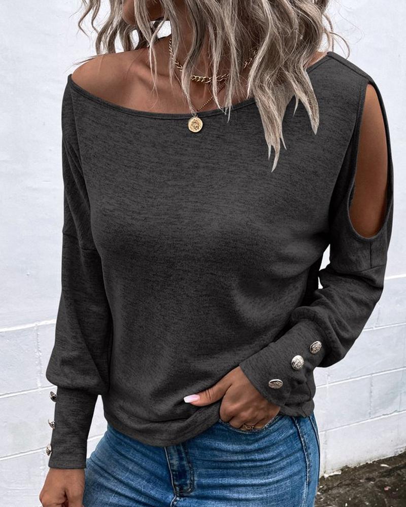 

Cold Shoulder Long Sleeve Top, Dark grey