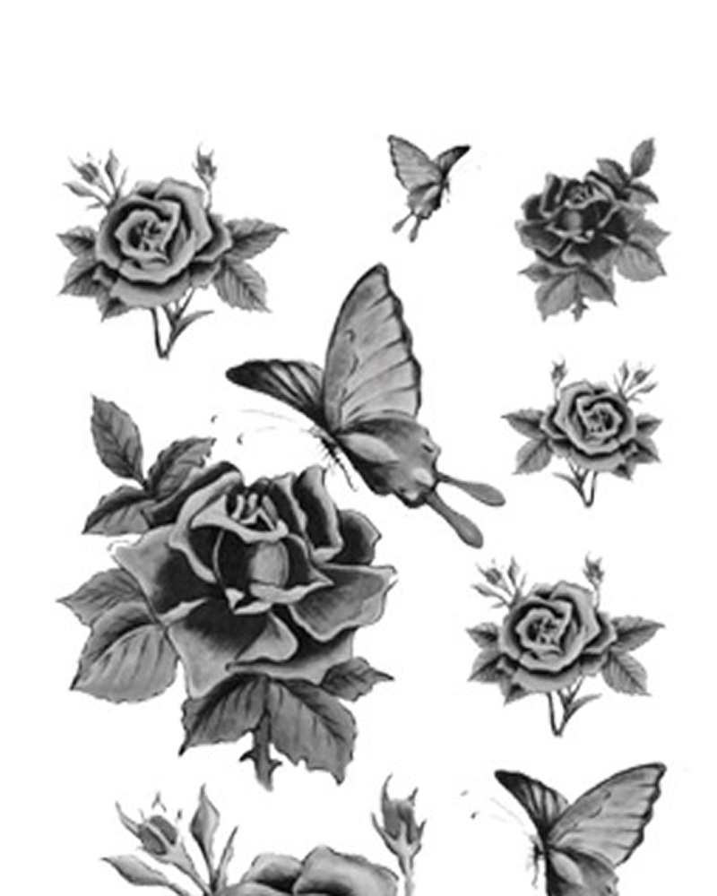 

Rose Butterfly Waterproof Body Art Temporary Tattoo Stickers, Style4