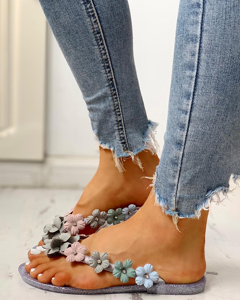 

Toe Post Flower Casual Slipper Sandals, Silver
