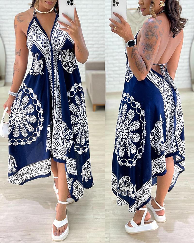 

Robe dos nu à imprimé tribal, Blue