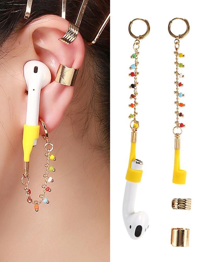 

1Pair Beaded Chain Tassel Ear Clip With Lost Ear Hook For Airpods, Gold