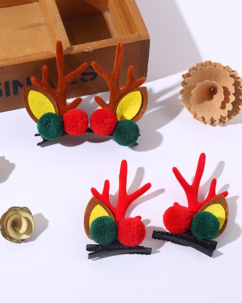 

1Pair Christmas Children's Accessories Cute Elk Antler Hair Clips, Red